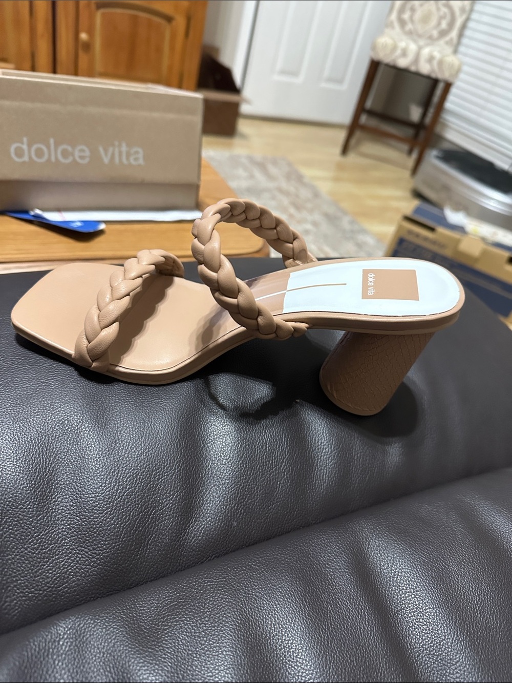 Dolce Vita Tan Braided Double-Strap Block Heel Sandal